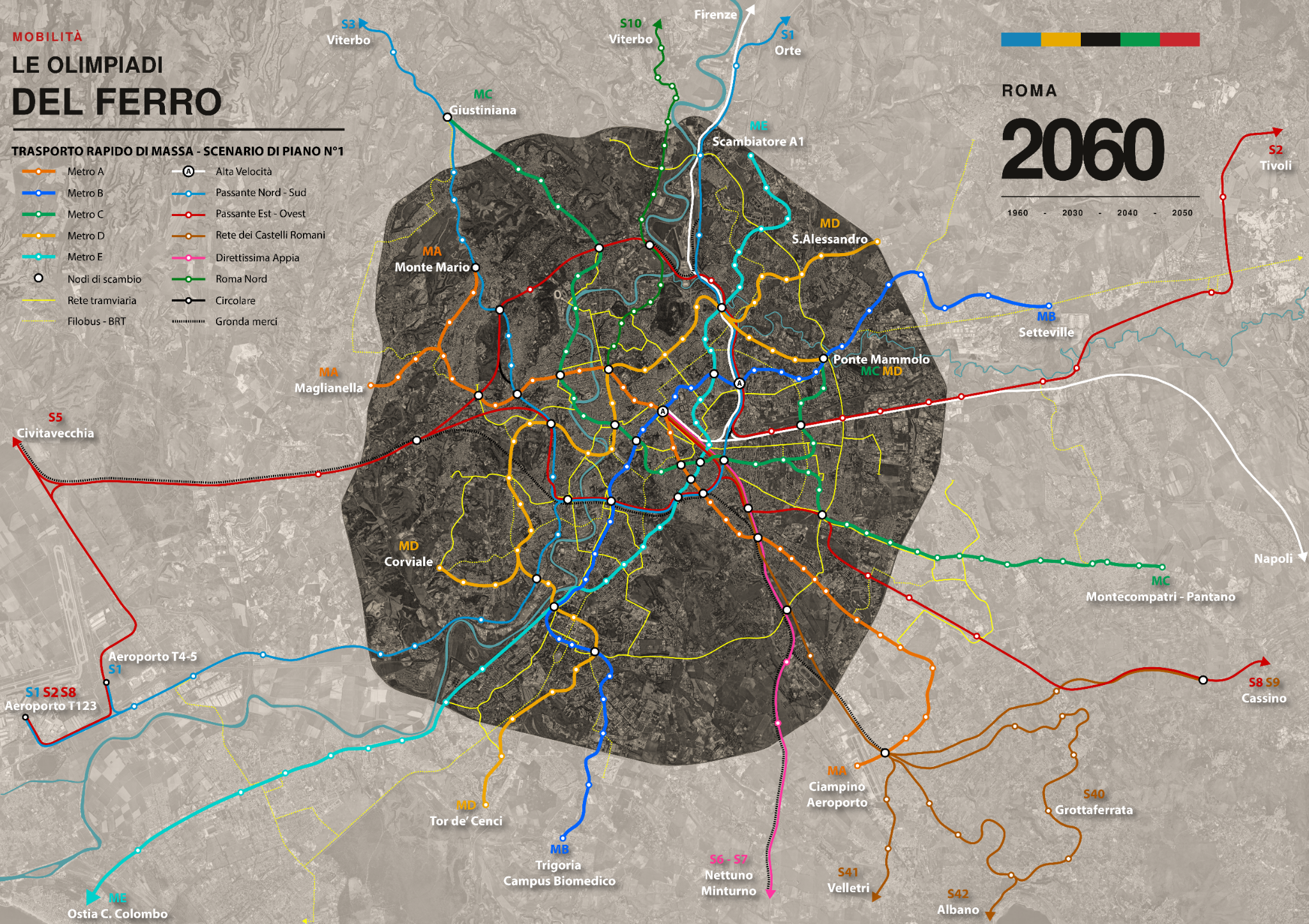 Mappa territoriale dello Scenario 1 di Roma2060