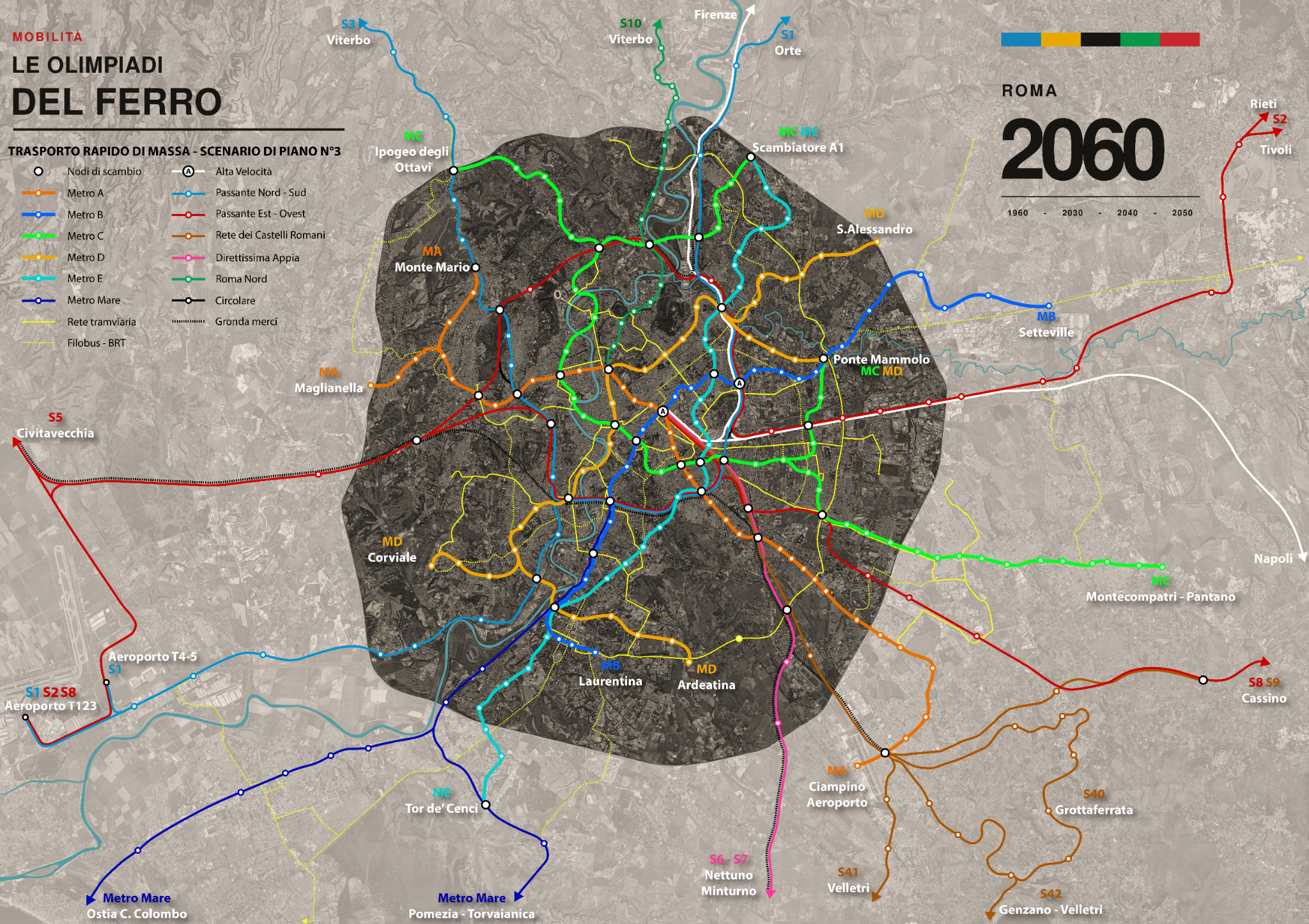 Mappa territoriale dello Scenario 3 di Roma2060